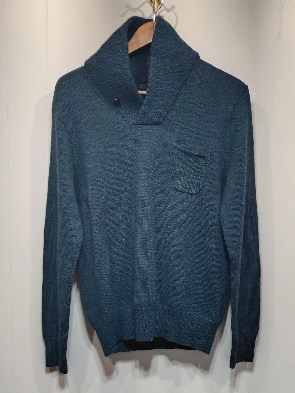 J. Crew Merino Wool Slim Shawl Collar Sweater Size Medium Elbow Patches